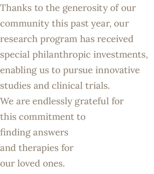 Thanks to the generosity of our community this past year, our research program has received special philanthropic inv...